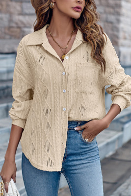 Eyelet Cable Button Shirt Blouse