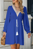 V Neck Puff Sleeves Mini Dress