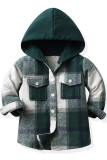 Plaid Hooded Button Kids Jacket