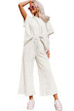 Bright White Textured Loose Fit T Shirt and Drawstring Pants Set