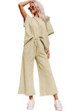 Apricot Textured Loose Fit T Shirt and Drawstring Pants Set
