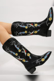 Black Embroidery Leather Boots