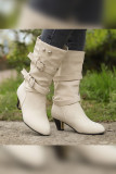 Plain PU Belts Mid Heels Boots