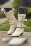 Plain PU Belts Mid Heels Boots