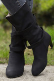 Plain PU Belts Mid Heels Boots