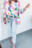 Multicolor Brushstroke Graffiti Print Dolman Sleeve Blouse