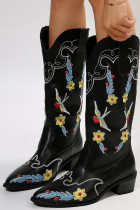 Black Embroidery Leather Boots