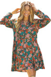 Multicolour Vibrant Floral Print Lapel Collar Button Closure Shirt Dress