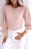 Apricot Striped Texture Knitted Bishop Sleeve Top