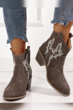 Brown Embroidery Wedge Ankle Boots
