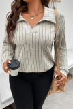 Plain V Neck Rib Plus Size Sweatshirt