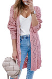 Pink Hollow-out Openwork Knit Cardigan