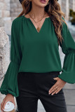 Plain V Neck Puff Sleeves Top
