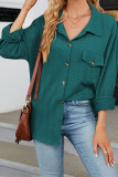 Plain Jacquard Button Up Blouse Shirt