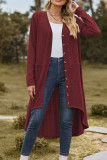 Plain Jacquard Open Button Pockets Irregular Length Cardigan