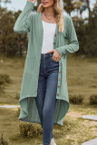 Plain Jacquard Open Button Pockets Irregular Length Cardigan