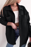 Black Solid Color Pocketed Button up Long Sleeve Shacket