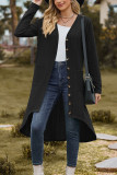Plain Jacquard Open Button Pockets Irregular Length Cardigan