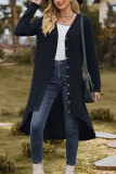 Plain Jacquard Open Button Pockets Irregular Length Cardigan