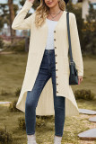Plain Jacquard Open Button Pockets Irregular Length Cardigan