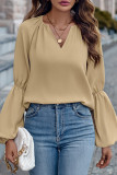 Plain V Neck Puff Sleeves Top
