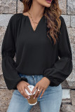 Plain V Neck Puff Sleeves Top