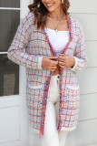 Plaid Tassle Knitting Cardigan