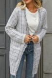 Plaid Tassle Knitting Cardigan