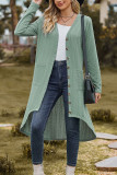 Plain Jacquard Open Button Pockets Irregular Length Cardigan