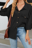 Plain Jacquard Button Up Blouse Shirt