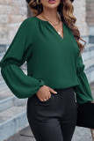 Plain V Neck Puff Sleeves Top
