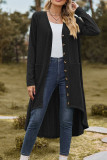 Plain Jacquard Open Button Pockets Irregular Length Cardigan
