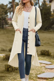 Plain Jacquard Open Button Pockets Irregular Length Cardigan