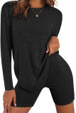 Plain Ribbed Knitting 2PCS Pajamas Set