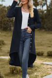 Plain Jacquard Open Button Pockets Irregular Length Cardigan