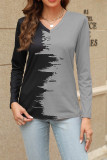 V Neck Color Block Long Sleeves Top
