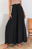 Black Drawstring Smocked High Waist Wide Leg Pants