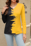 V Neck Color Block Long Sleeves Top