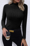 Ribbed Knitting Turtleneck Long Sleeves Top