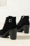 Plain PU Thick Heel Ankle Bootie