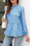 Leopard Puff Sleeves Ruffle Top