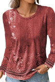 Crew Neck Fade Floral Print Long Sleeves Top