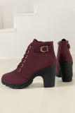 Plain PU Thick Heel Ankle Bootie