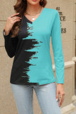 V Neck Color Block Long Sleeves Top