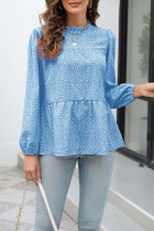 Leopard Puff Sleeves Ruffle Top