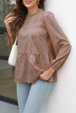 Leopard Puff Sleeves Ruffle Top