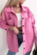 Pink Solid Color Pocketed Button up Long Sleeve Shacket