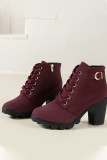 Plain PU Thick Heel Ankle Bootie