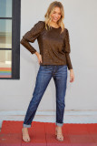 Brown Puff Sleeve Sequin Top