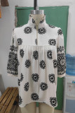 Printed Button Up Frill Collar Babydoll Blouse
